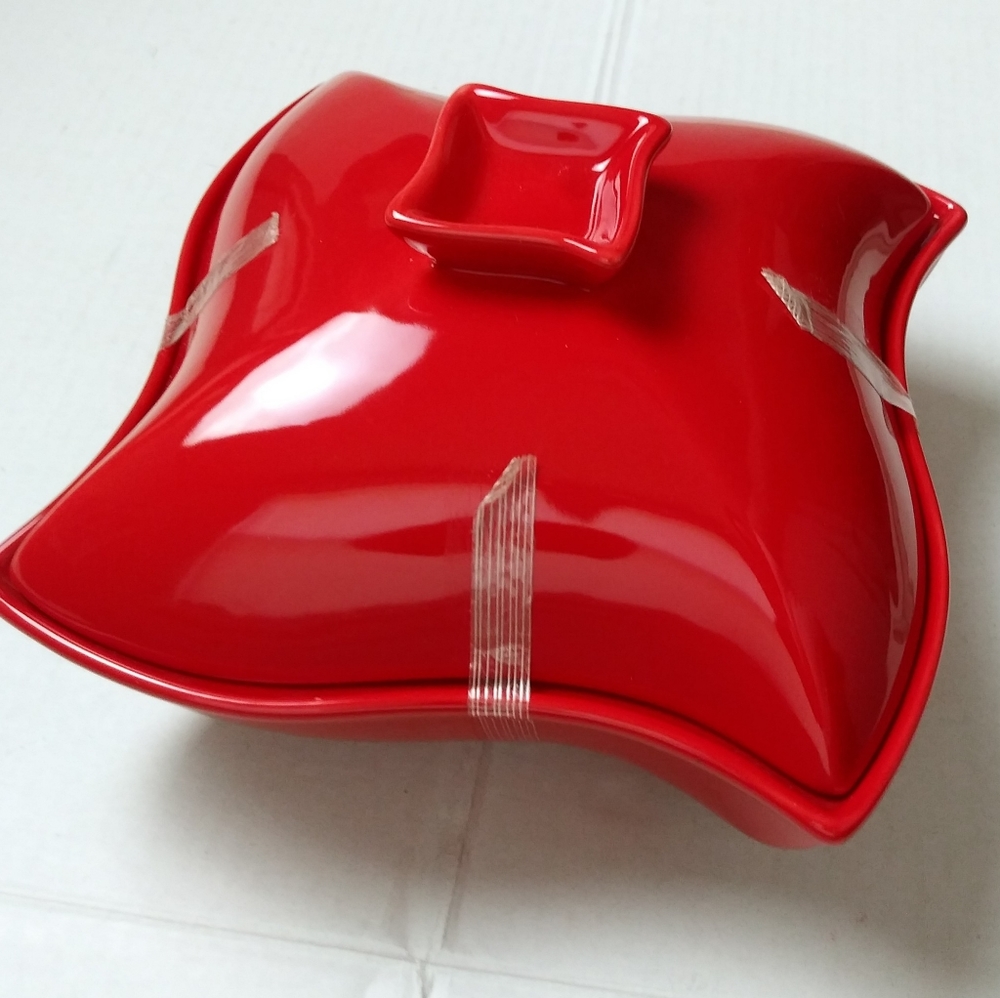 SIENA BY GODINGER remplacemen Red Porcelain Baker Ceramic Covered DishCasserole - Picture 6 of 7